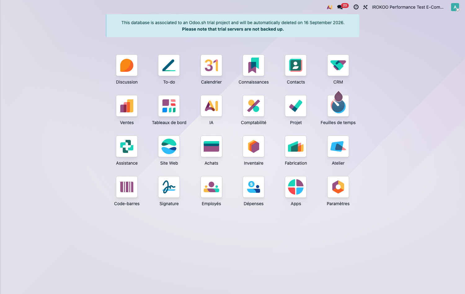 Écran d'accueil et zones de l'interface