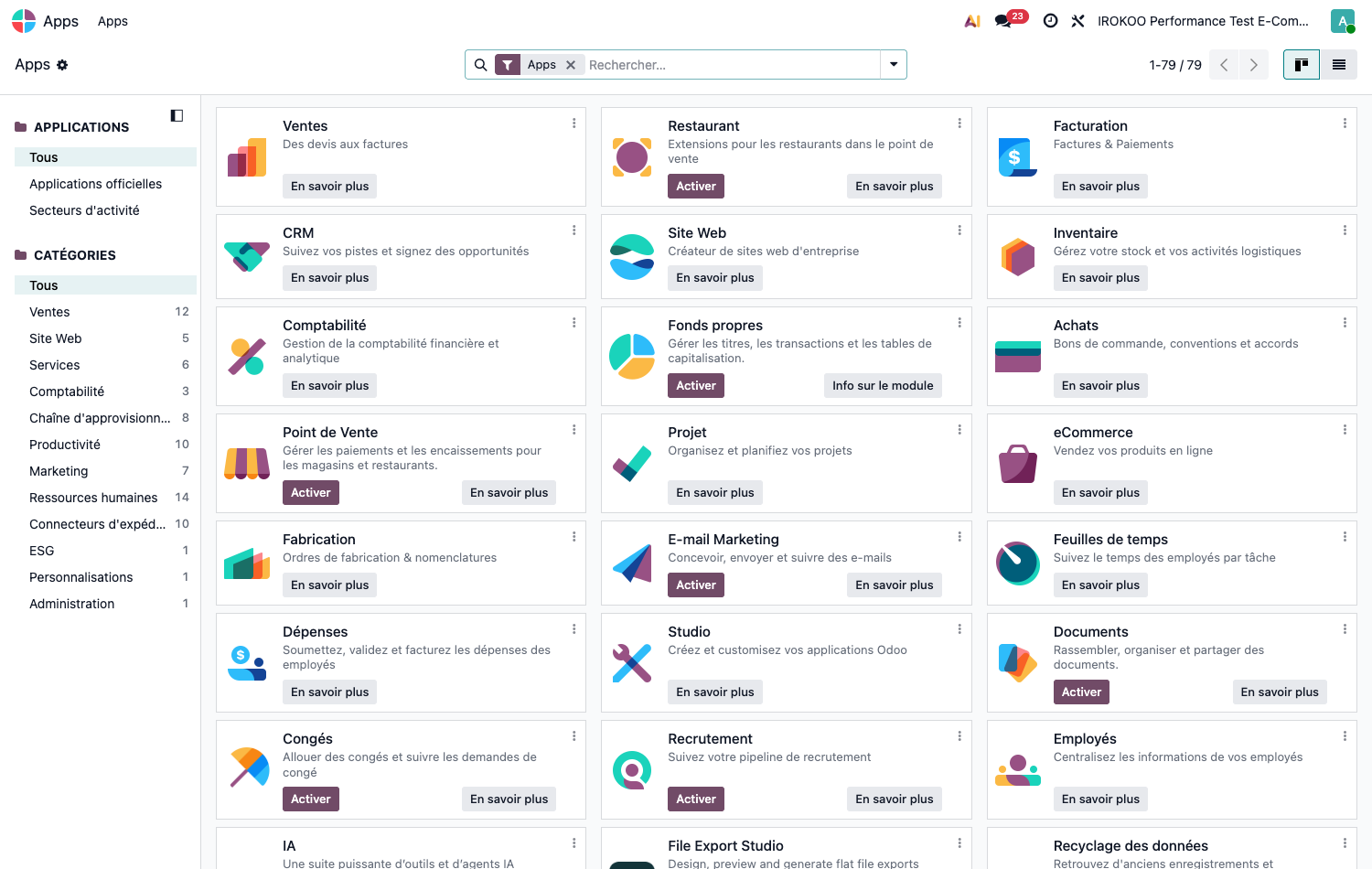 Écran d'installation des applications