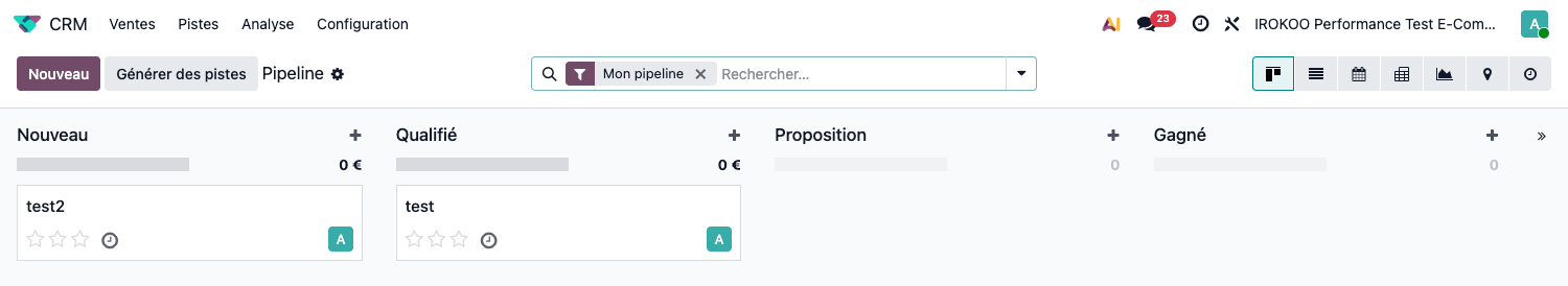 Pipeline commercial en vue kanban