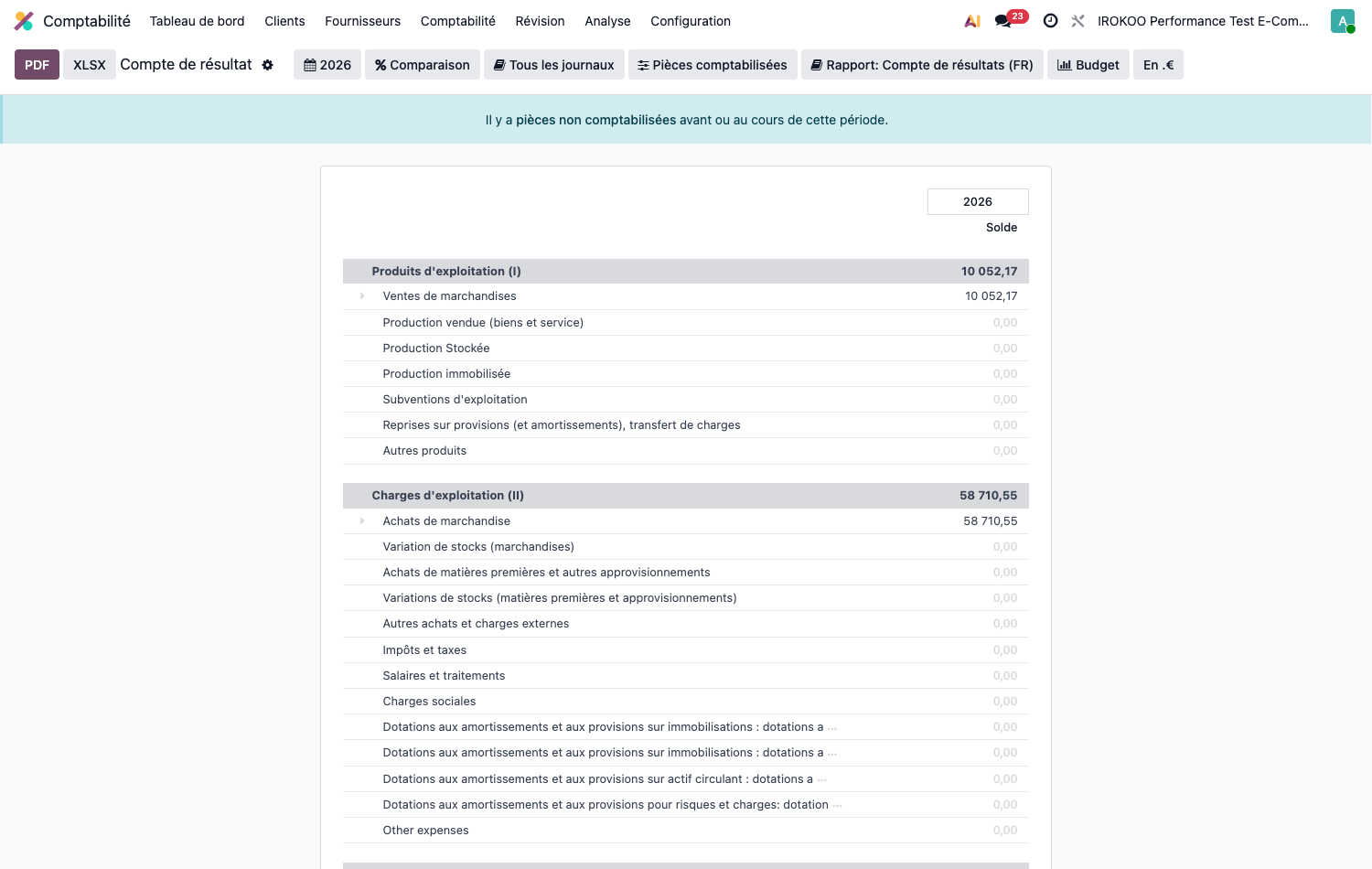 Compte de résultat avec comparaison