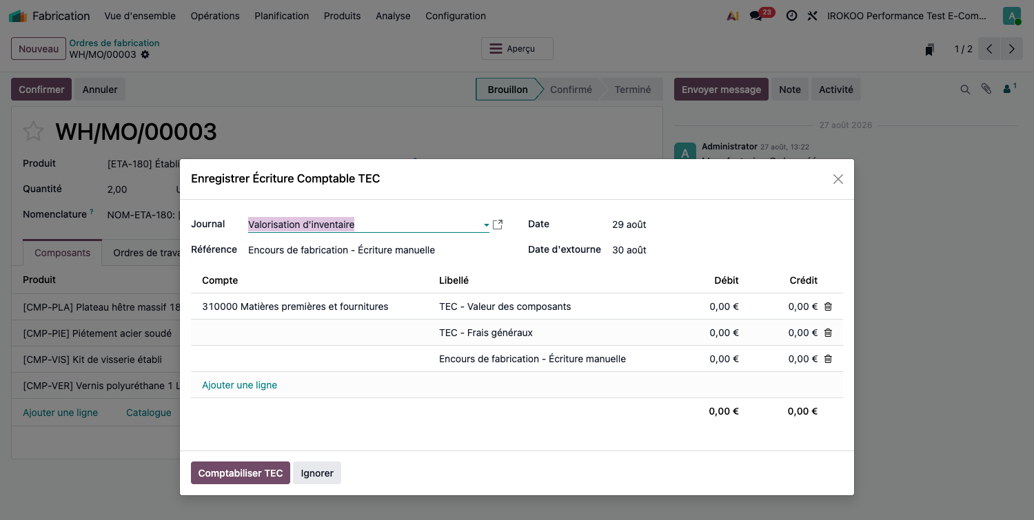 Assistant de comptabilisation des en-cours