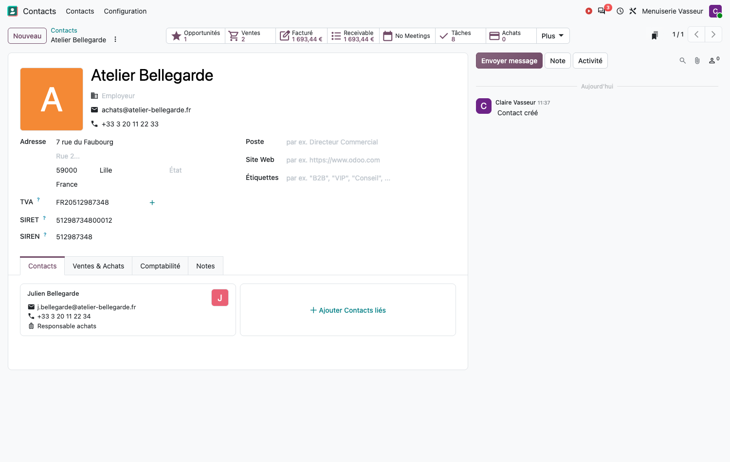 Fiche contact de type Société