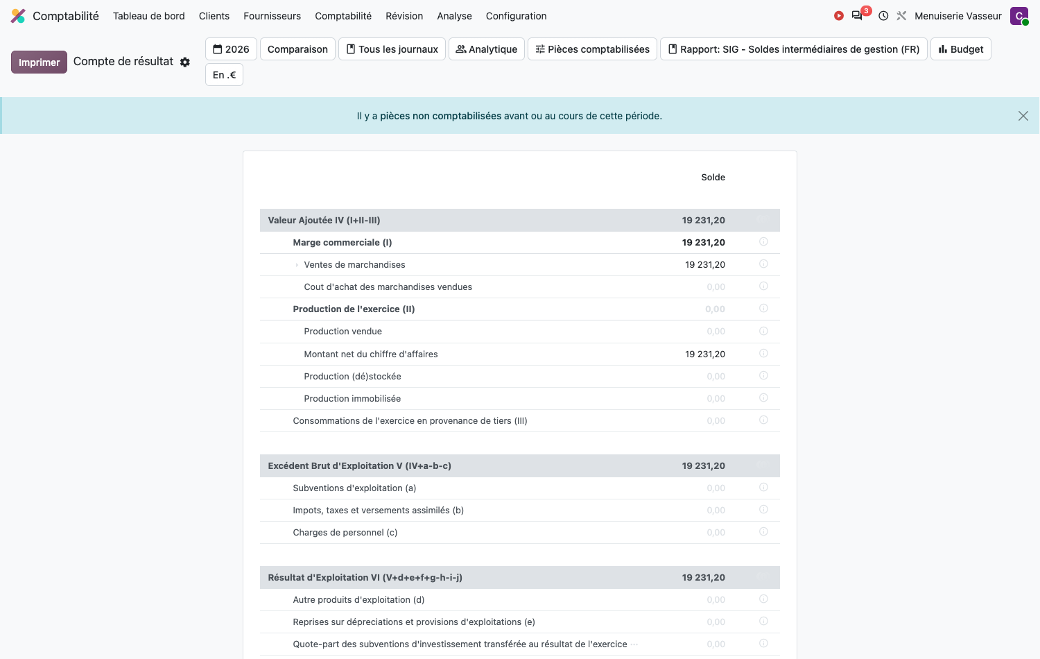 Compte de résultat avec comparaison