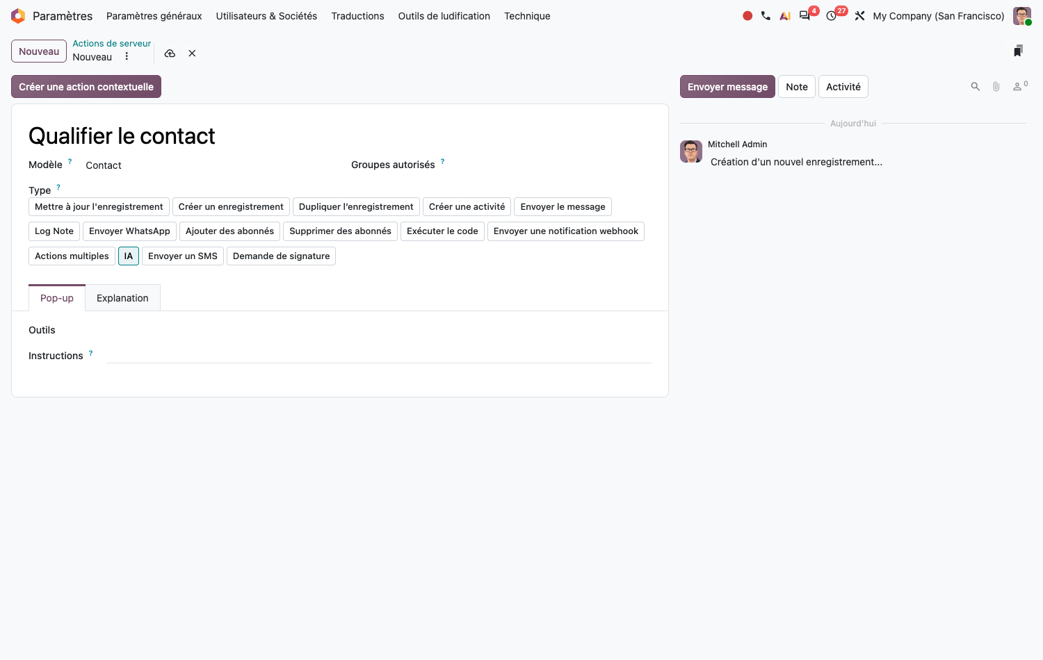 Action de serveur de type IA