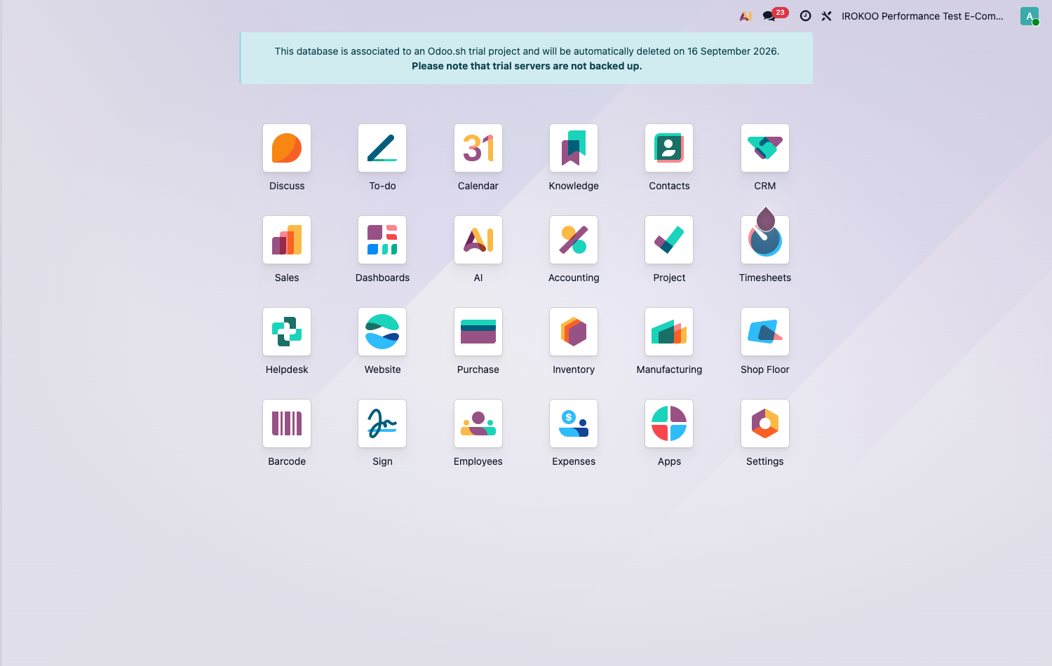 Home screen and areas of the interface