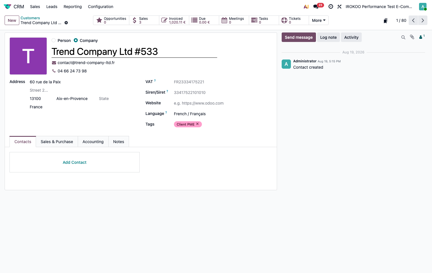 Contact record of type Company