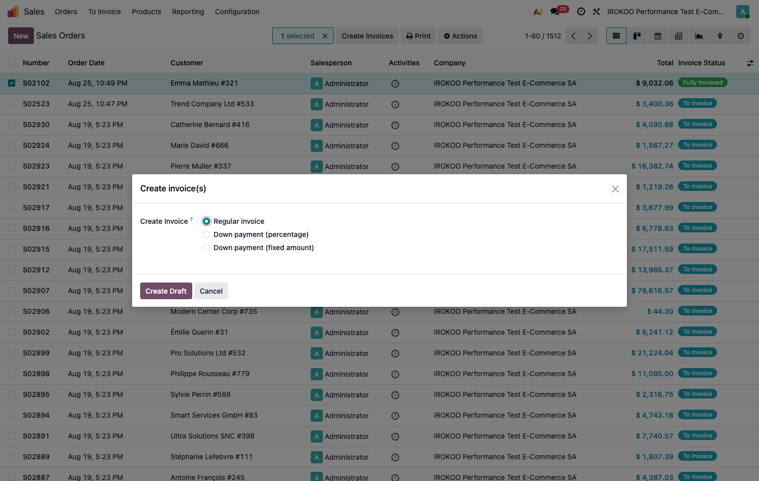 Invoice creation wizard from an order