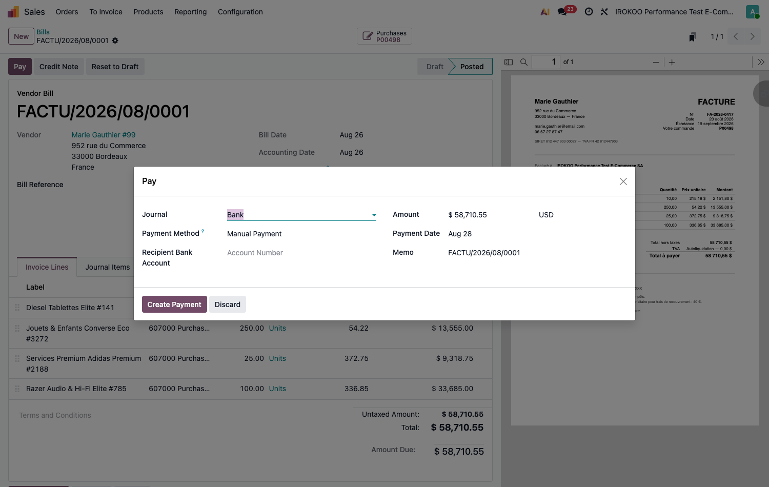 Recording a customer payment