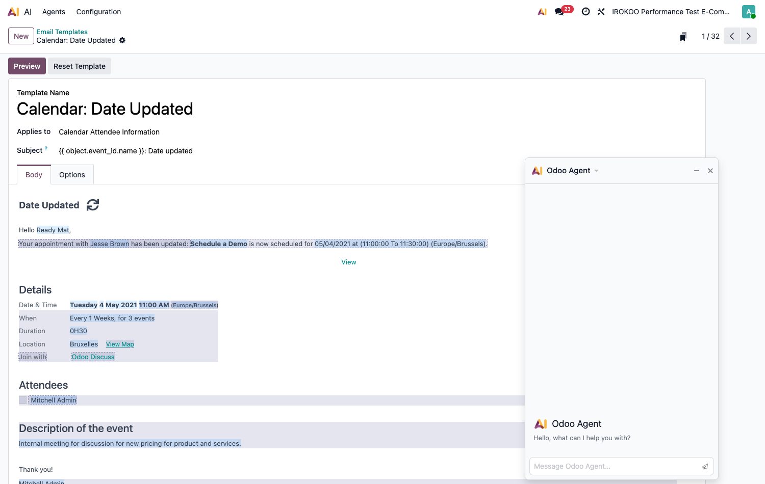 Email template and its Body tab