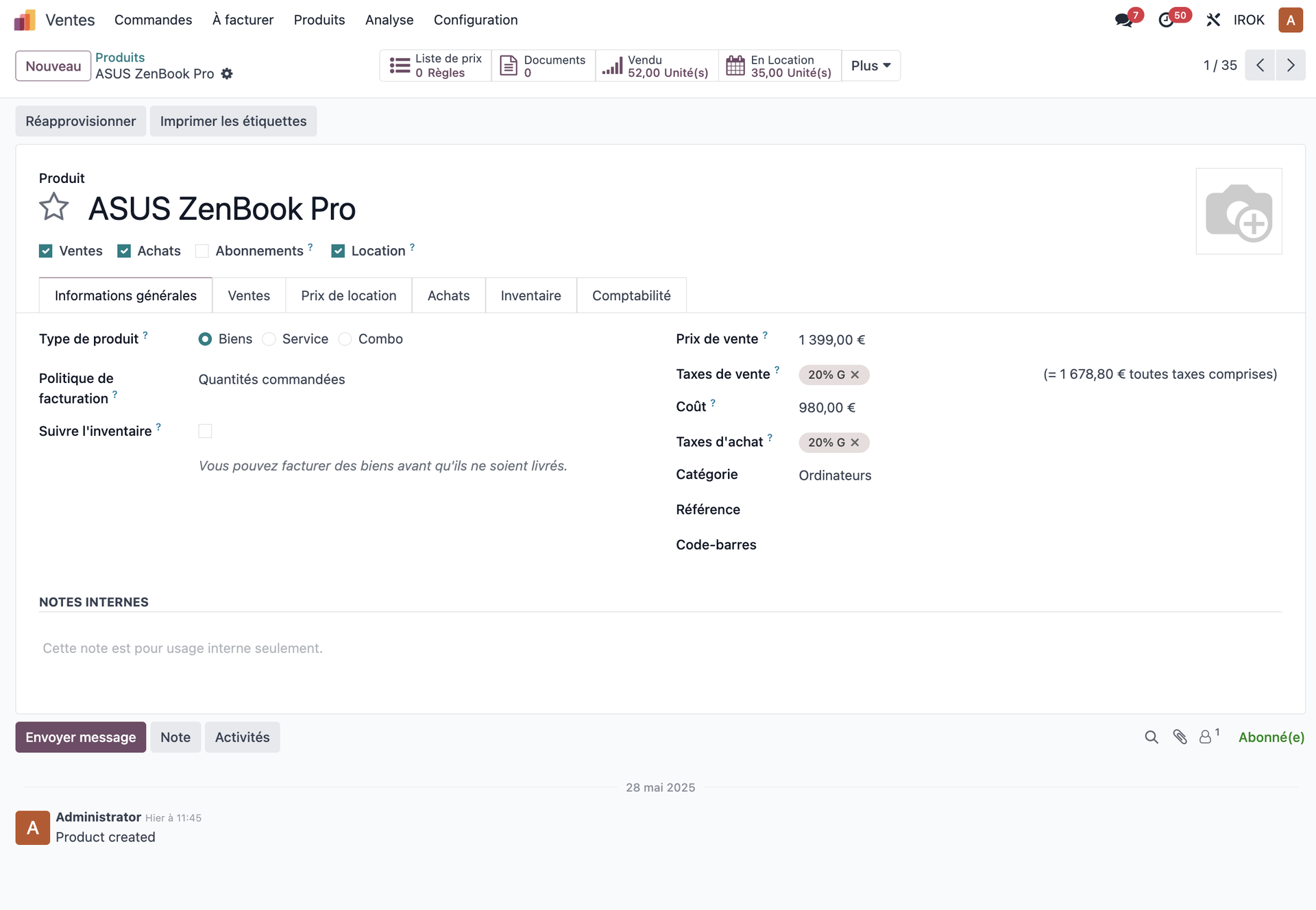Différents types de produits dans Odoo
